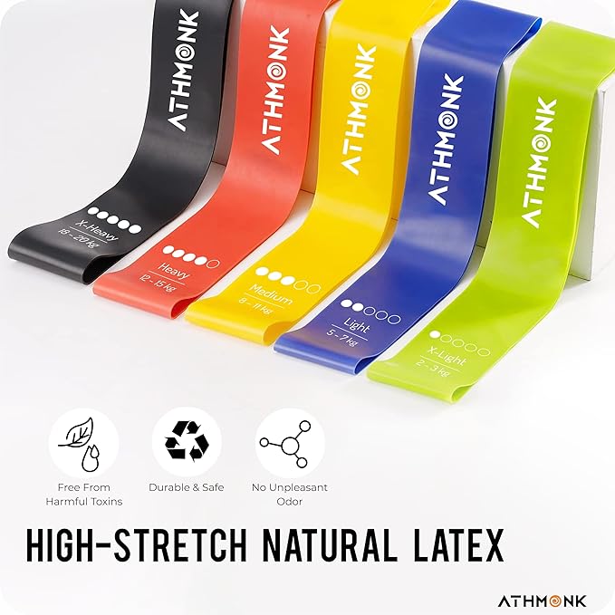 Athmonk Mini Loop Resistance Band for Workout for Men Women - Gym Rubber Elastic Band - Set of 5